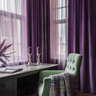 レトロ 大人感 上品感 ベルベット ベロア 紫 パープル 2色選択 無地 遮光カーテン 2倍ヒダ
